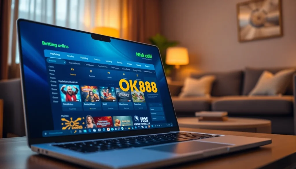 Engaging representation of Nhà cái OK88 showcasing a modern online gambling platform with inviting elements.