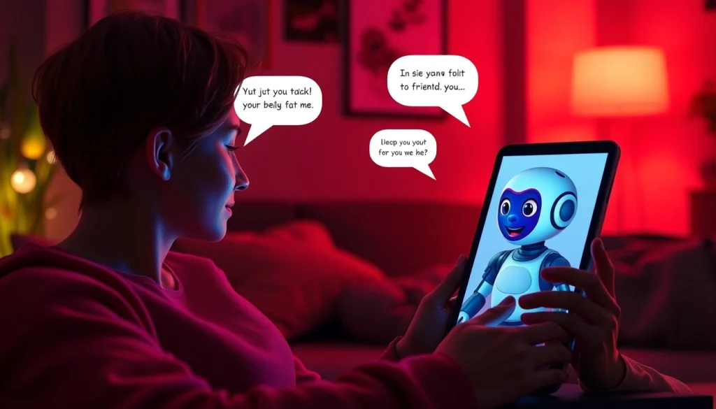 A dynamic interaction featuring ai chat porn with an AI character in a cozy, vibrant digital environment.
