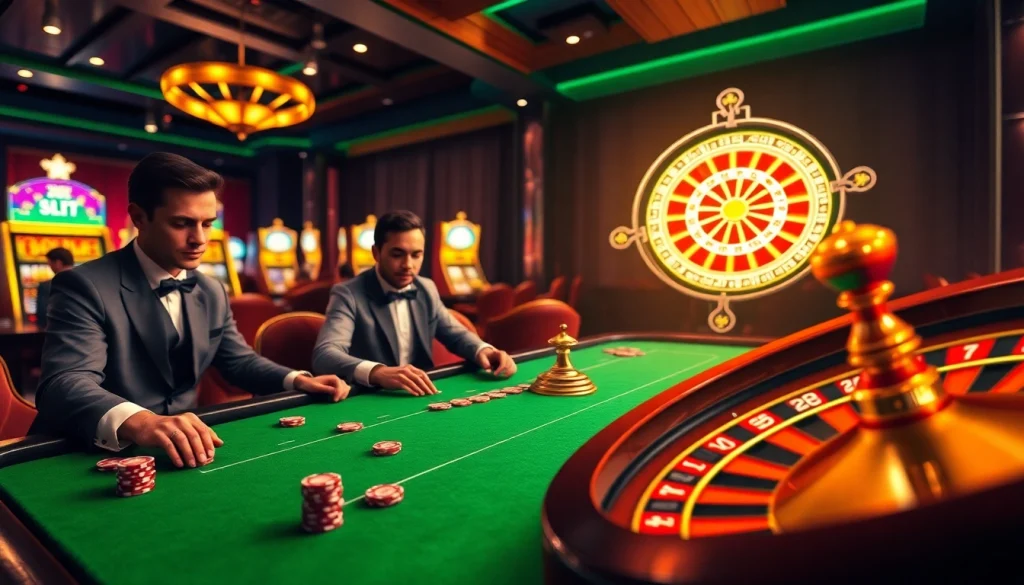 Engage with a vibrant gambling scene at https://usbet.lat/, showcasing casino tables and poker chips enticing players.